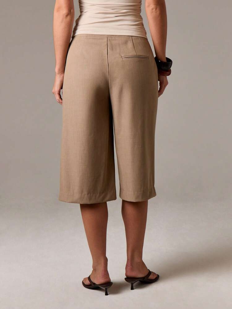 Tailored Wide Leg Culottes With Pin Tuck Detail