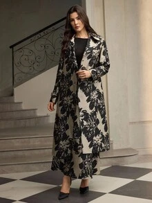 ZEYLAH 女士优雅提花花卉褶皱 A 字裙 - 黑與白 - 查看 7