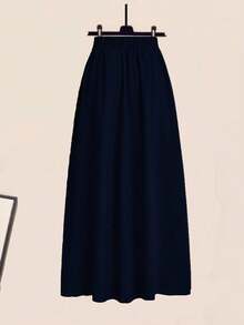 EMERY ROSE Chân váy dài chữ A màu trơn cạp cao có túi xéo màu xanh navy - Màu xanh hải quân - Xem 2