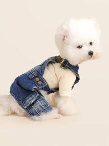 PETSIN 1 Bộ quần áo cho thú cưng, áo liền quần màu xanh mát mẻ, phù hợp làm trang phục thường ngày và thời trang cho chó. - Màu xanh lam - Xem 4