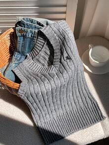 Comfortcana 女士休闲简约灰色针织毛衣背心，秋季 - 灰色 - 查看 7