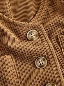 SHEIN MOD Damen Große Größen Einfarbige V-Ausschnitt Einreihige Lässig Weste Jacke, Herbst - Khaki - Übersicht 4