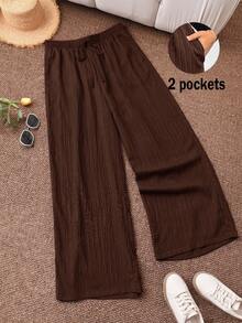 CosyJoli Plus Size Women's New Spring Summer Business Casual Woman Beach Valentine Day Style Fashion Commuting Elegant Wide-Leg Trousers, Beach Vacation College Students Valentines Summer Pants - Chocolate Brown - View 4