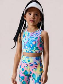 SHEIN 2pcs/Set Girls' Tie-Dye Print Crop Top And Leggings Yoga Matching Sets, Comfortable And Skin-Friendly - Multicolor - View 4