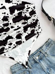 SHEIN WYWH CURVE 大码休闲度假西部牛仔印花海滩婚礼宾客服装毕业早午餐女士圣帕特里克节春假复活节音乐节优雅波西米亚热带肩上衣 - 黑與白 - 查看 5