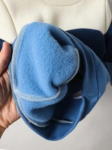 SHEIN 2 件套男婴/女婴休闲拼布宽松羊毛运动衫上衣和宽松慢跑裤套装，适合居家、户外和学校穿着 - 彩色 - 查看 8