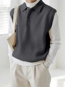 Claim Dot Casual Versatile Loose Solid Color Men Sweater Vests, Fall Winter - Dark Grey - View 4
