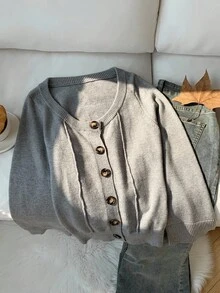 Comfortcana Women's Casual Solid Color Cardigan, Versatile For Autumn/Winter Elegant   Fall Clothes For Women Christmas Sweater Autumn Clothes For Women   Casual Outfit For Women