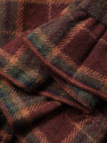 FRIFUL 女式红色格子面料松紧腰褶皱荷叶边下摆喇叭裙，休闲百搭女士长裙，秋季 - 酒紅色 - 查看 7