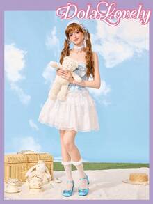 Dola Lovely Giày cao gót thanh lịch Mary Jane Pháp đính nơ - Màu xanh lam - Xem 2