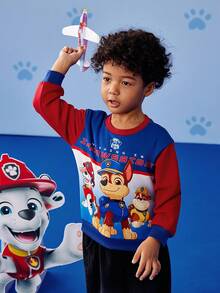 SHEIN | PAW Patrol Bluza z dzianiny raglanowej z okrągłym dekoltem i nadrukiem w kolorowe bloki dla chłopców, jesień/zima