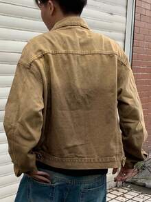 Manfinity LEGND Áo khoác denim tay dài dáng rộng, túi hộp, họa tiết tua rua, thường ngày cho nam mùa thu - màu nâu - Xem 2