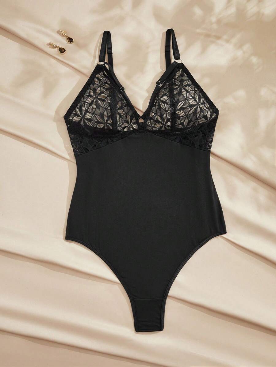 SHEIN Black Lace Patchwork Sexy Sling Jumpsuit For Women - Black - View 1