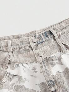 ROMWE MEN Street Life Herren Jeans mit Blume Muster und Tasche, lockere Passform, weites Bein, lässig - Grau - Übersicht 3