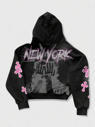 Street Life Herren Herbst Kapuzenpullover mit Reißverschluss, Buchstaben- und Kreuz-Muster