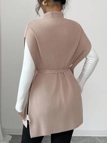 Rafferiza Autumn/Winter New High Collar Mid-Length Tie-Up Elegant Casual Knitted Sweater Dress For Women - Camel - View 2