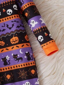 Young Boy Halloween New Snug Fit Knit Purple Skeleton, Pumpkin Lantern, Bat Long Sleeve Jumpsuit Pajamas, Family Matching Kids Halloween Pajamas Snug Fit Fall Winter - Multicolor - View 7