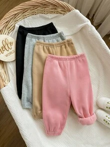 SHEIN Babygirl 休闲纯色松紧腰裤，适合秋冬 - 彩色 - 查看 4