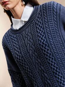 Easelle 纯色休闲百搭圆领长袖女式毛衣 - 霧霾藍 - 查看 10