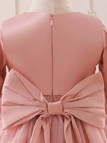 Glamorique Kids New Design Baby Girls Dress, & Elegant Jacquard Mesh Fabric, Suitable For Autumn/Winter, Daily Wear And Party Pink Bow Baby Dress Baby Girl Elegant Dress