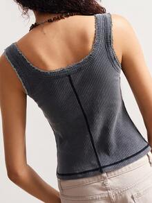 Bohemela 大码纯色针织修身吊带背心和背心 - 深灰色 - 查看 2