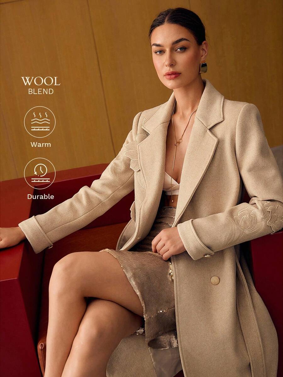 MOTF PREMIUM 羊毛花卉刺绣大衣，秋冬