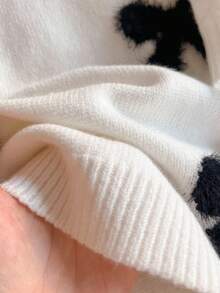 SHEIN 少女蝴蝶结装饰高领长袖休闲针织连衣裙，秋冬 - 黑與白 - 查看 6