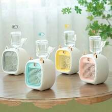 1PC USB Charging Mini Air Conditioning Fan 1200mAh 3 Speed Adjustable Desktop Water Cooling Fan With Spray Function Portable Electric Fan For Office Home Car Travel Summer Cooling