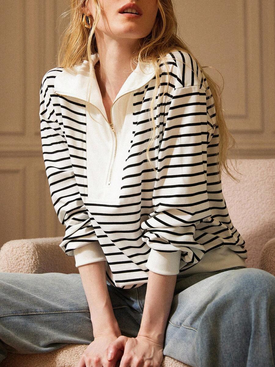 Écloséra 新款女士条纹宽松长袖休闲运动衫，春秋季 - 彩色 - 查看 1