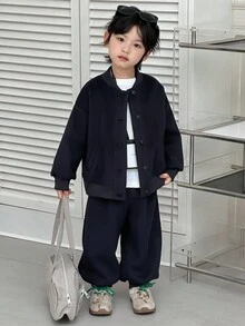DAZY 男童休闲纯色夹克套装 - 藏蓝色 - 查看 3