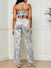 SHEIN 2 Stücke/Set Damen All-Over Muster Trägertop mit freiem Rücken und Hose mit elastischem Bund