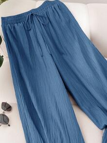 CosyJoli 大码女装春夏新款商务休闲沙滩情人节时尚通勤优雅阔腿裤，沙滩度假大学生情人节夏季裤装 - 霧霾藍 - 查看 3