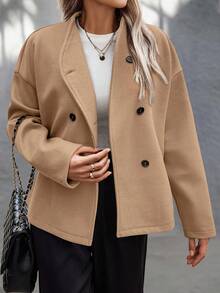 EMERY ROSE Chaqueta de mujer de unicolor y doble botonadura, otoño/invierno - Camel - Ver 4