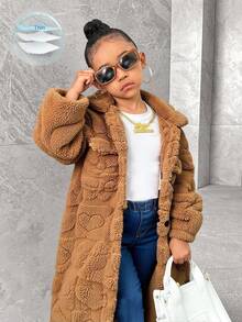 Dziewczęca kurtka polarowa w jednolitym kolorze, w kolorze koralowym, średniej długości, z kołnierzem wykładanym, z długim rękawem, odpowiednia na jesień/zimę