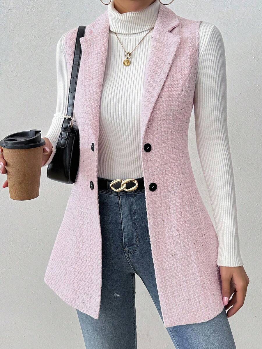 RosyDaze 女士圆点领无袖粗花呢夹克 - 粉色 - 查看 1