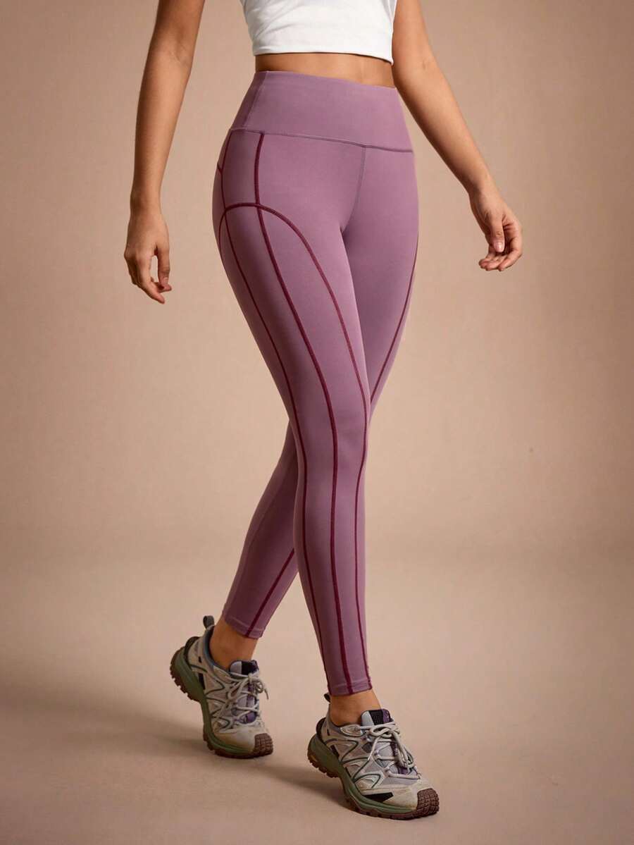 Easithlete 休闲百搭户外撞色缝线紧身打底裤 - 彩色 - 查看 1