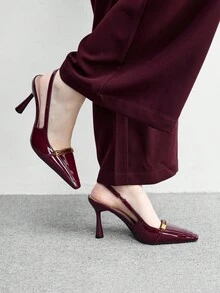 CUCCOO BIZCHIC 女士时尚漆皮细高跟鞋，适合通勤、约会、派对、度假及各种场合。 - 酒紅色 - 查看 4