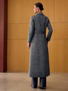 MOTF PREMIUM WOOL LAPEL COLLAR DOUBLE BREASTED PLACKET BELTED LONG OVERCOAT - Dark Grey - View 4