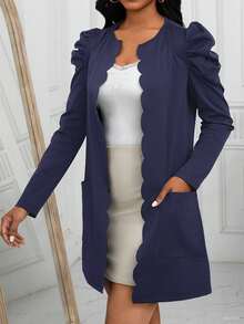 SHEIN LUNE Women's Casual Solid Color Long Sleeve Pocket Lightweight Jacket - Purple - View 4