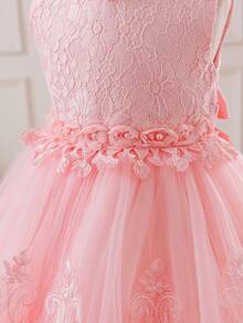 Glamorique Kids Váy cưới thanh lịch cho bé gái, váy công chúa bồng bềnh ren không tay, phù dâu, màu hồng - Hồng - Xem 6