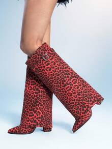 Sugerpunk 女士搭扣豹纹中高跟及膝靴 - 彩色 - 查看 5