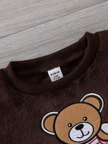 SHEIN Cute Round Neck Plush Baby Boy Outfit Fall Winter - Chocolate Brown - View 7