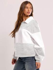 MUSERA Sudadera deportiva a rayas con cuello, para graduación, top para maestras, de vuelta a la escuela, casual de invierno a primavera - Gris Claro - Ver 2