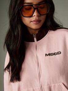 MISSGUIDED Zip Through Sweatshirt With Contrast Stripes And Ribbed Cuffs For Casual Everyday Wear - Pink - View 8