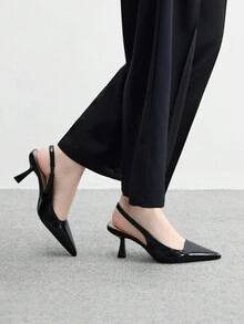 CUCCOO BIZCHIC 绿色复古尖头中跟优雅简约通勤女士高跟鞋，适合工作、约会和正式场合 - 黑色 - 查看 3