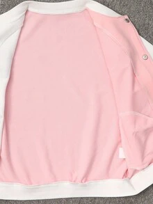 SHEIN Girls' Casual Fashionable Versatile Colorful 3D Floral Contrast Color Loose Baseball Jacket Coat, Spring/Autumn Fall Winter - Multicolor - View 8