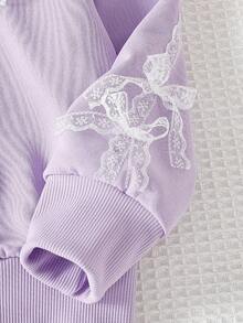 Genkimix Kids Young Girl' White Cute Lace Bow Sweatshirt Jacket Fall Winter - Mauve Purple - View 3