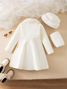 Emery Rose Kids Emery Rose Kids Young Girl Cute White Hooded Jacket, Gloves Set, Versatile For Autumn/Winter Fall