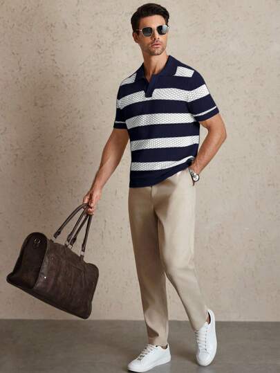 Manfinity CityGents Men's Contrast Stripe Short Sleeve Knit Top