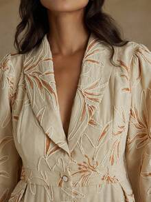 GENKIRA Natural Style Solid Color Embroidered Collar Single-Breasted High Waist Open Front Long Sleeve Dress For Women - Multicolor - View 1